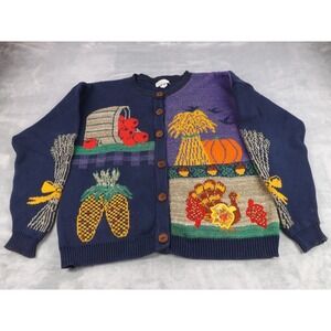 Sweater Loft N. Y.  Sweater/Cardigan Women's L Vintage Holiday Fall Thanksgiving